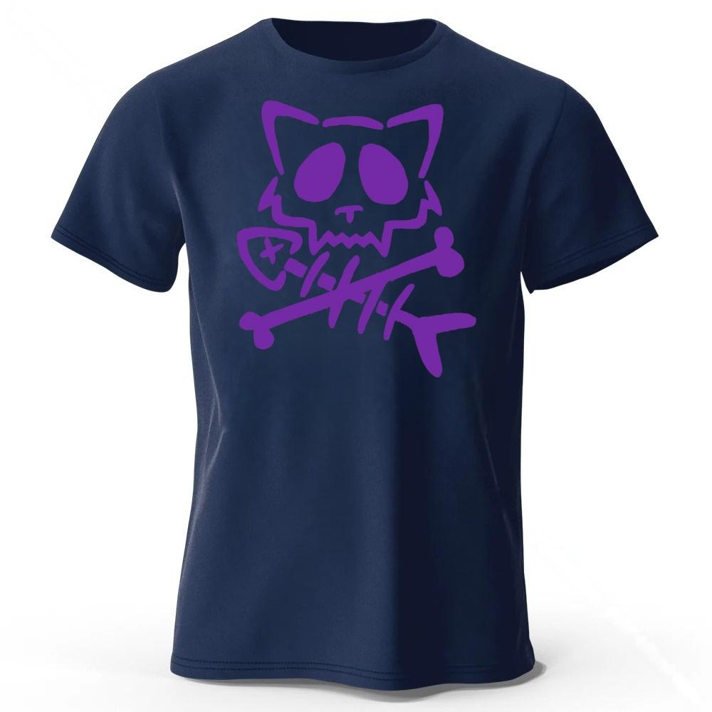 Funny Skeleton Cat Cotton Short Sleeved Men s Loose Large Comfortable Sports T-shirt Daily Street Casual Top XXXL темно-синий