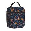 Sac Repas Isolé Matelassé Bleu Animaux de la Forêt en Hibernation et Champignons Vente Flash Sac Repas Réutilisable pour Cantine à Domicile