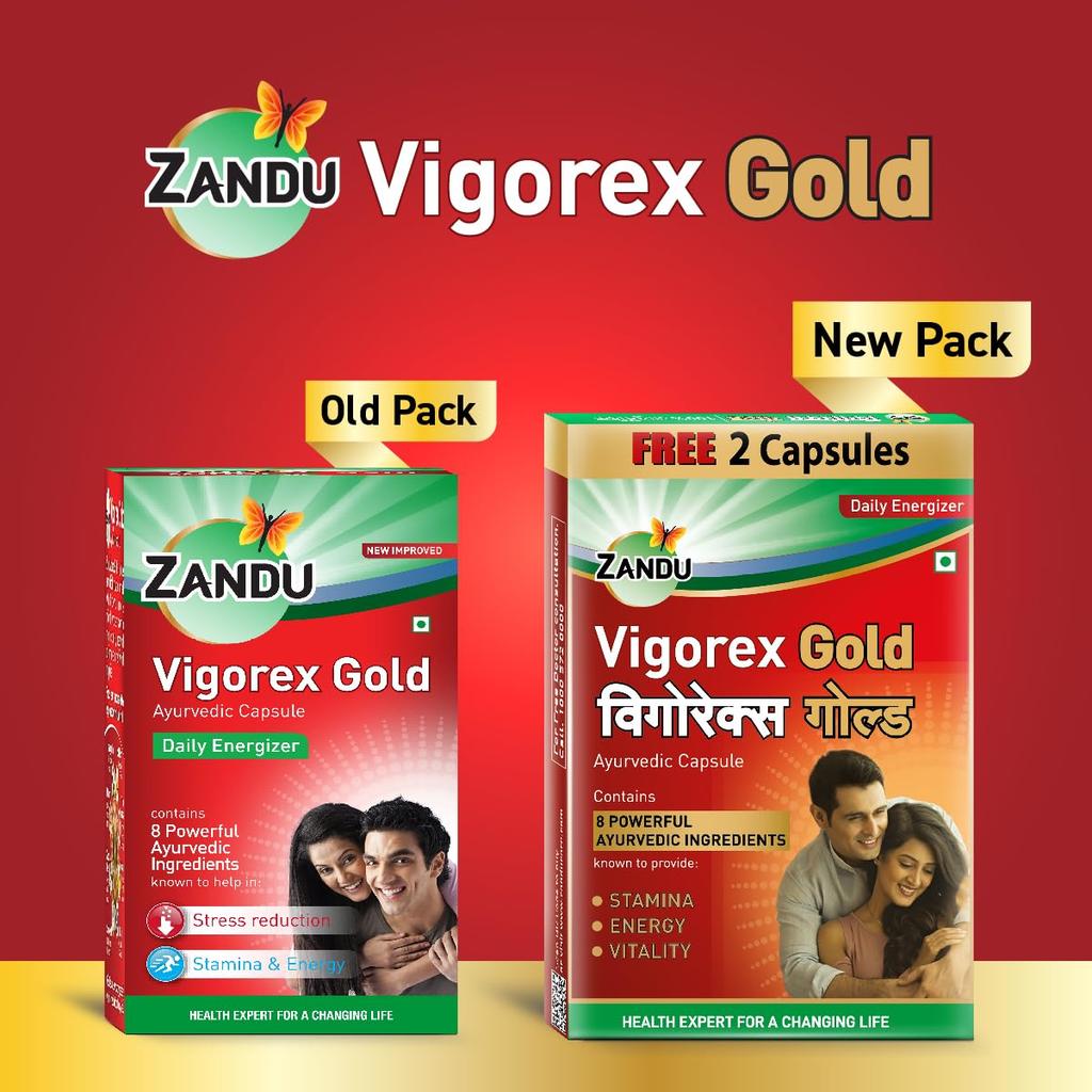 Zandu Vigorex Gold Ayurvedic Daily Energizer 12 Capsules Pack of 1 for Energy Stamina and Vitality