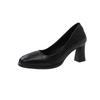 Classic Basic Women's Pump Leather Pleat Design  Spring Elegant Square Toe Chunky Heel Office Women's Dress Work Shoes