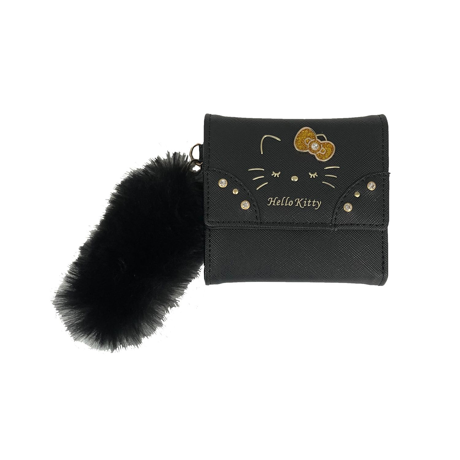 Sunart Hello Kitty Glitter Metal Series Black Tri-fold Wallet, KT-5178-BK