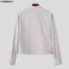 INCERUN Oversized Men Casual Loose Long Sleeve Striped Print Short Shirts Tops
