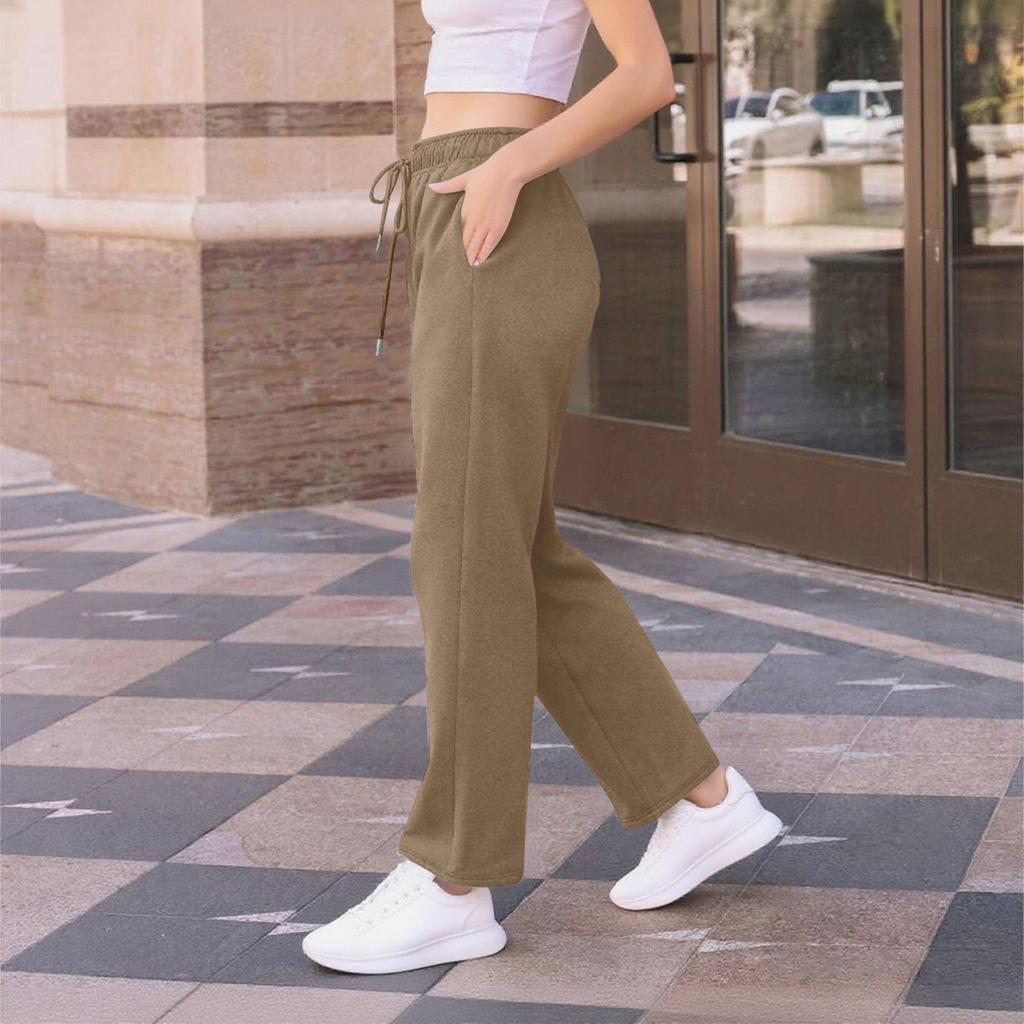 Women's Wide Leg Track Pants Fleece Lined Loose Straight Casual Pants  Sports Jogger Pants With Pockets