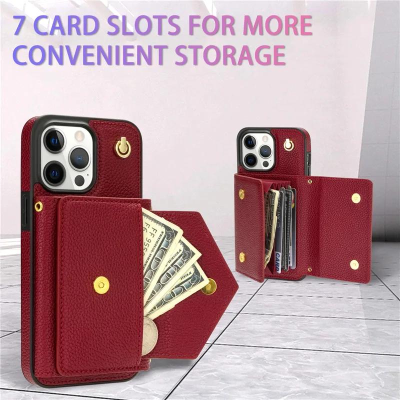 Crossbody Lanyard Leather Wallet Card Phone Case For iPhone 17 Air 16E 16 Pro Max 15 14 Plus 13 12 11 XS XR X Flip Stand Cover