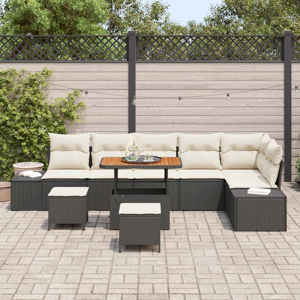 9 Piece Garden Sofa Set with Cushions Black Poly Rattan