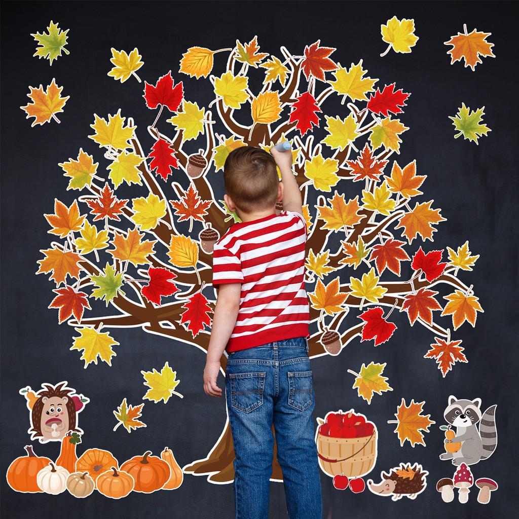 Fall Thanksgiving Season Maple Leaf Wall Stickers Paper Holiday Classroom Decor