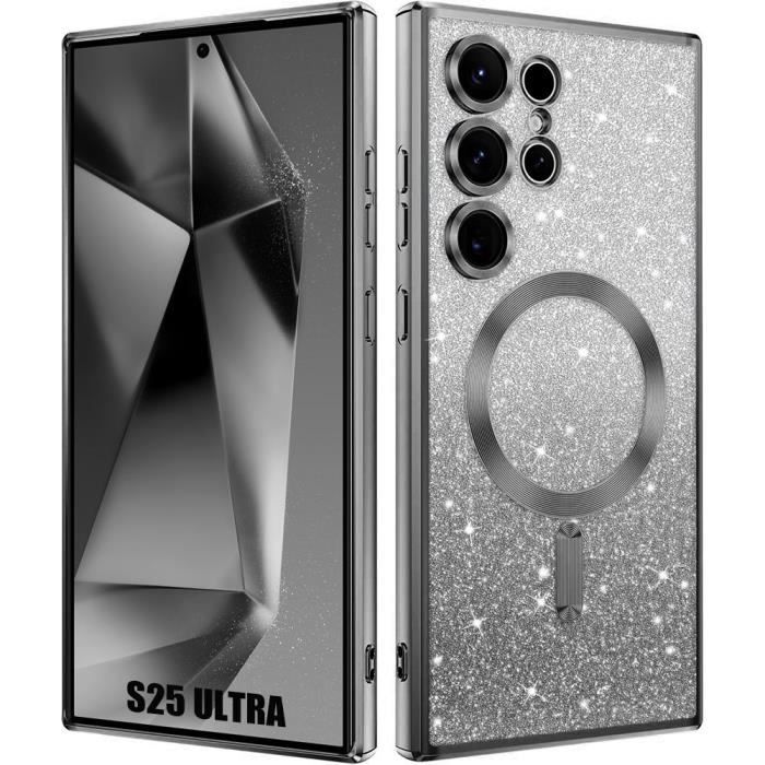 Case for Samsung Galaxy S25 Ultra, Silicone with Magnetic Circle Camera Protection - Glittering Black