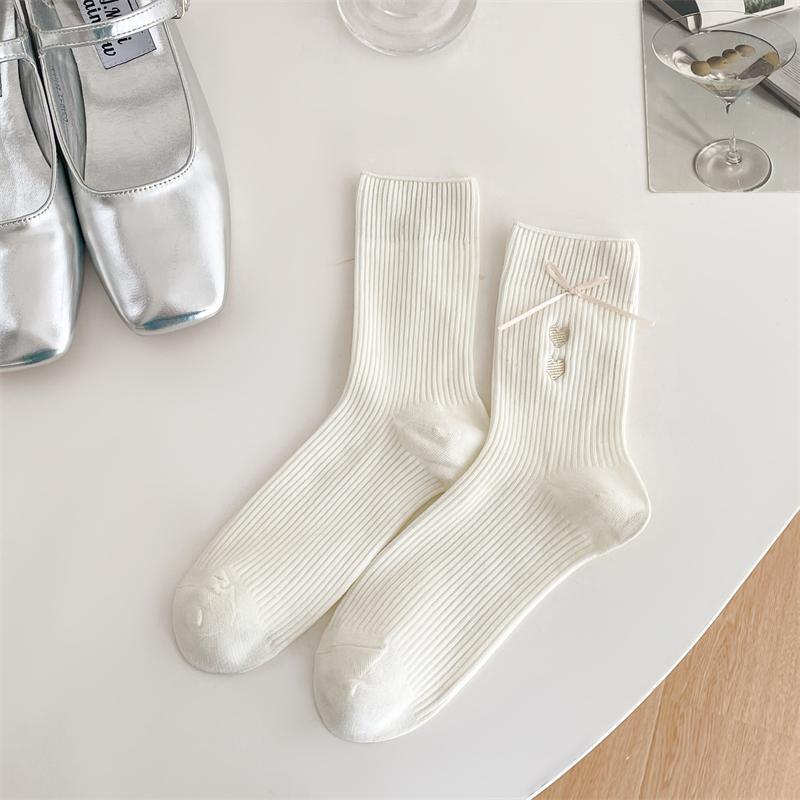 Lady Spring and Autumn Love Embroidered Bow Colored Tube Socks