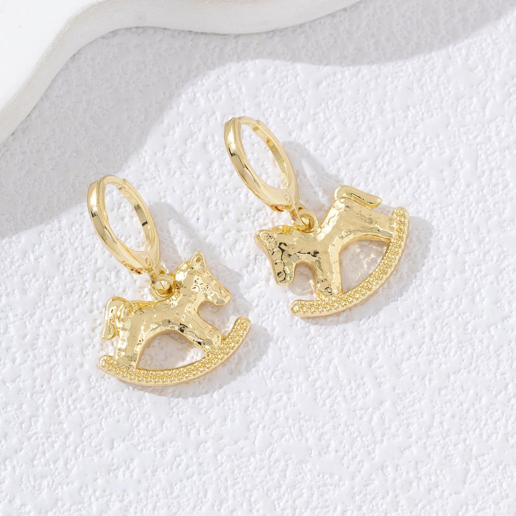 LATS Unique Design Metallic Cartoon Animal Colt Horse Statement Stud Earrings for Women Girl Gold Silver Jewelry