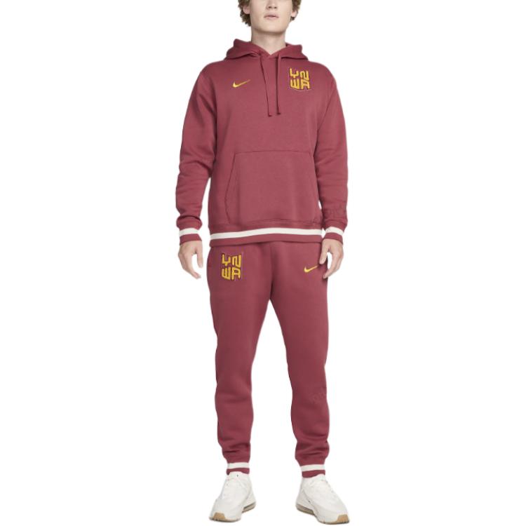 Nike Comfortable Soft Letter Hooded Long Sleeve Football Shirt Men Tops Burgundy FQ3004-661
