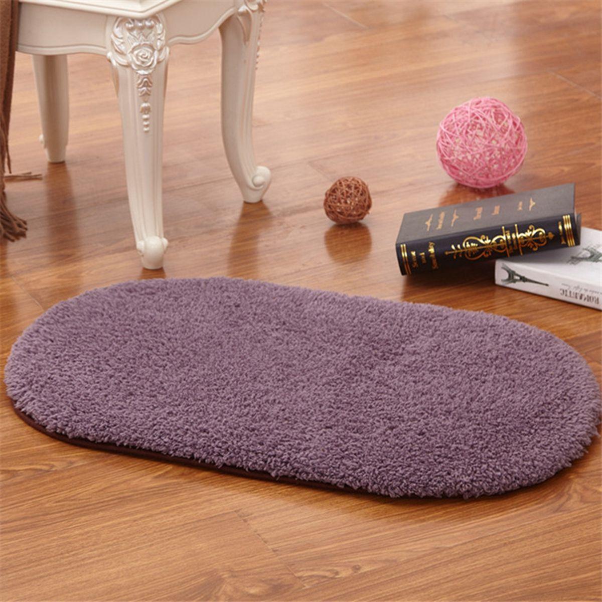 Non Slip Oval Water Absorption Coral Fleece Shaggy Doormat Bathroom Rugs Bath Mat Floor Carpet лаванда серого