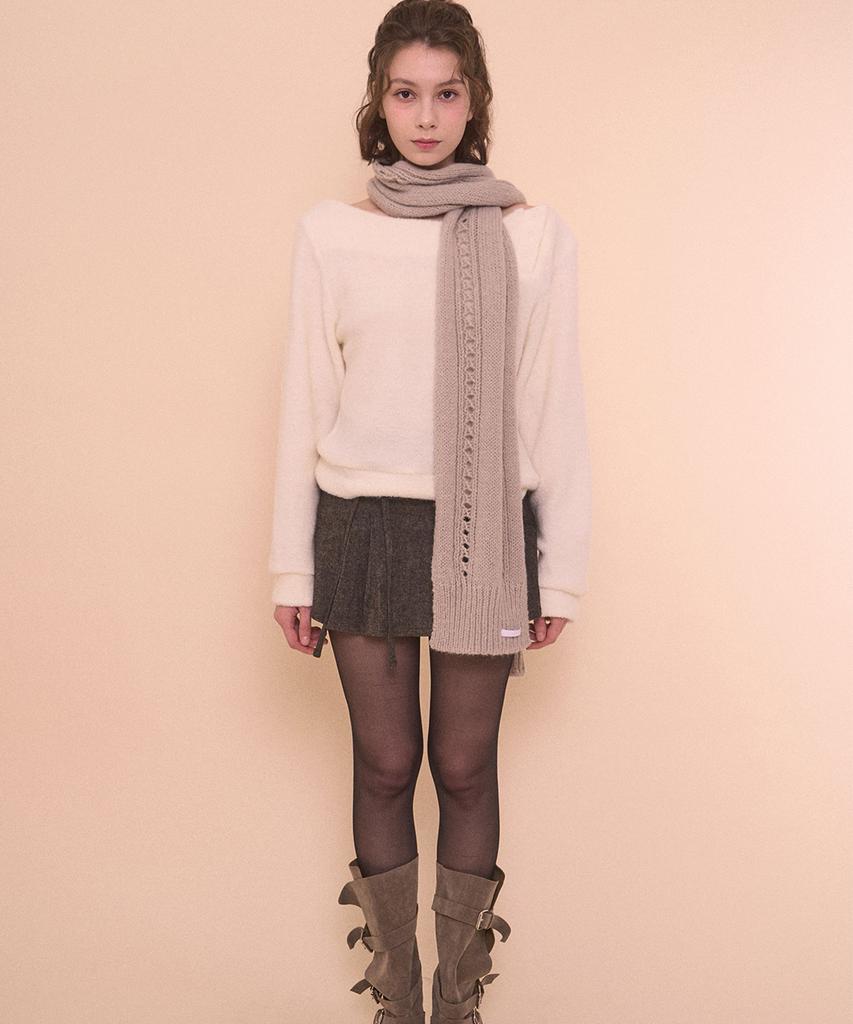 BELLIALEU Fuzzy Boat Neck Knit-Ivory