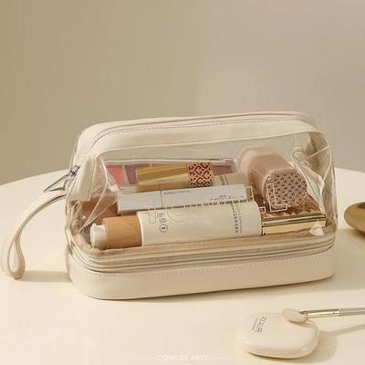 Waterproof Transparent Makeup Bag for Women Travel Large Capacity Toiletry Organizer with Wet-Dry Compartments Cosmetic Storage