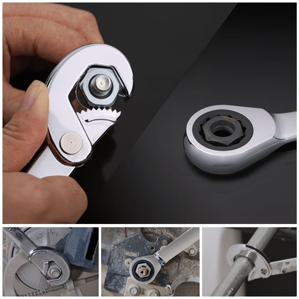 8-14/13-19/18-32mm Universal Adjustable Wrench Double-End 72-Tooth Ratchet Hook Large Opening Spanner Pipe Plumbing Repair Tool