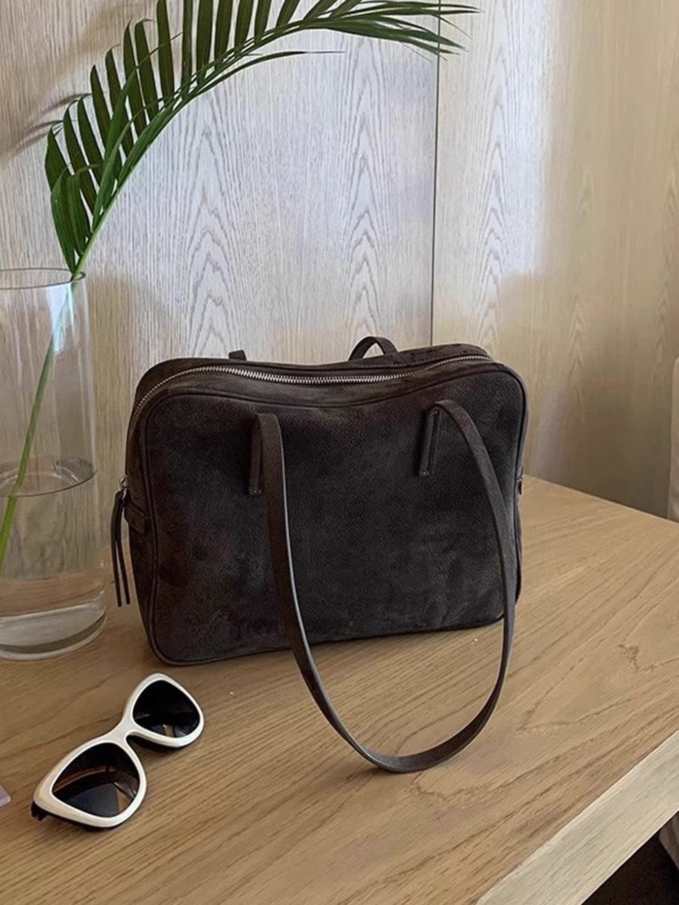 

Оригинальная сумка Boston ручной работы, винтажная сумка-тоут из замши большой емкости для поездок на работу через плечо темно-коричневого