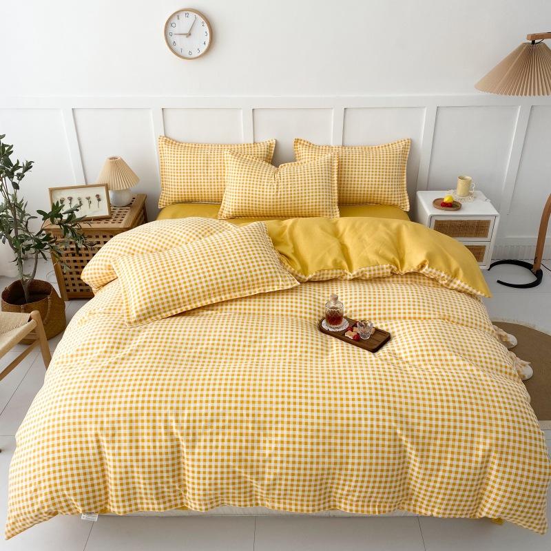 Four Seasons Sengesett 4 stk børstet sengetøy Husholdningsstudent-trykt laken Dynetrekk Putevar for King Queen Beds