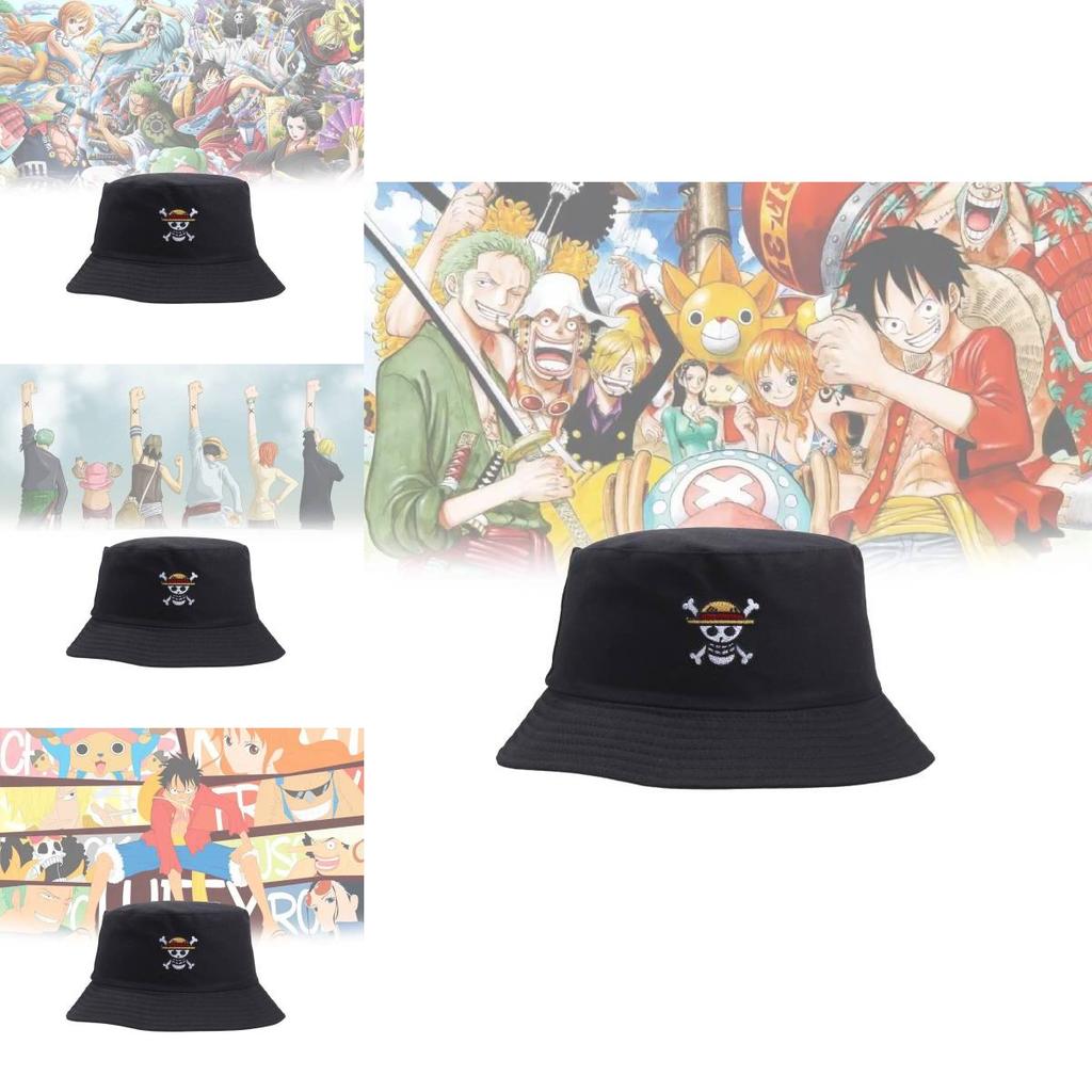 One Piece Skull Embroidered Unisex Fashion Breathable Doublesided Bucket Hat For Summer And Outdoor Activities