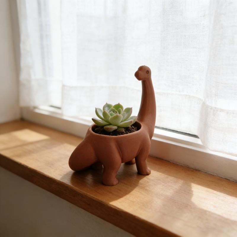 1Pc 3D Printed Dinosaur-Shaped Plastic Succulent Planter with Drainage Holes, Cacti Small Plant Decor Pot