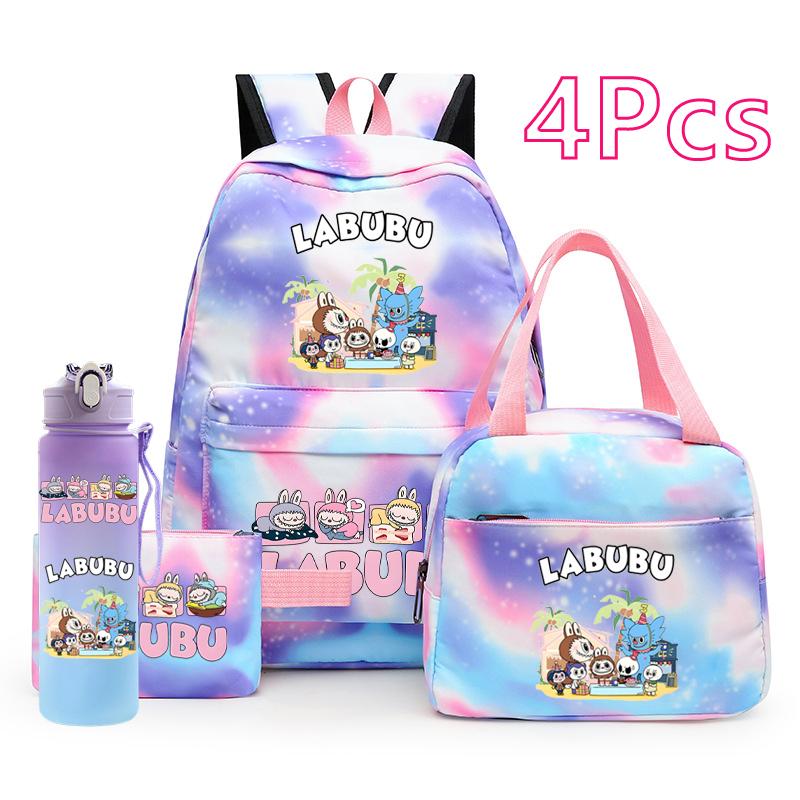 4Pc/set Cute Backpack Lunch Bag Pencil Bag Student Schoolbag Boy Girl School Bookbag 750Ml Outdoor Sports Water Bottle