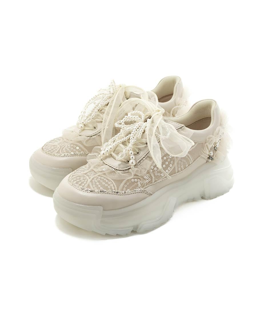

Кроссовки 2WAY Pearl x Beads Ribbon Sneakers PH35192 см [Randa] женские, кремово-белые 23,5