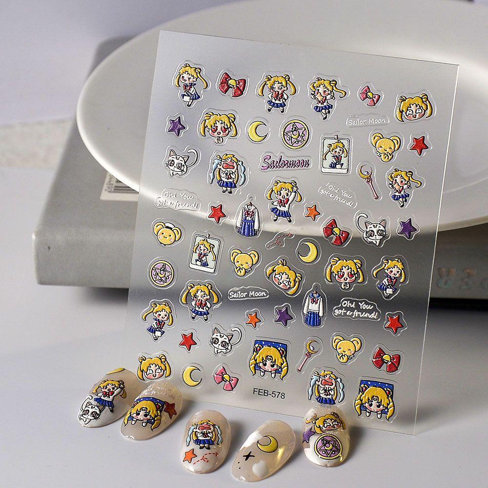 Retro Anime Sailor Moon 5D Nail Art Aufkleber - Niedliche Usagi Tsukino Geprägter Japanischer Stil.