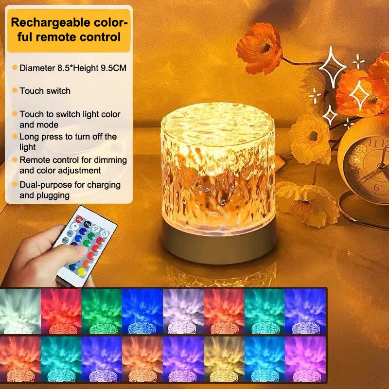 

Water Ripple Night Light Touch Control Rotating Water Wave Lamp Projector Usb Rechargeable Atmosphere Lamp Room Decor
