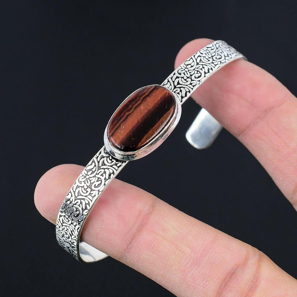 Womens Day Sale Sterling Silver Tiger Eye Stone Unique Engagement Wife Bangle
