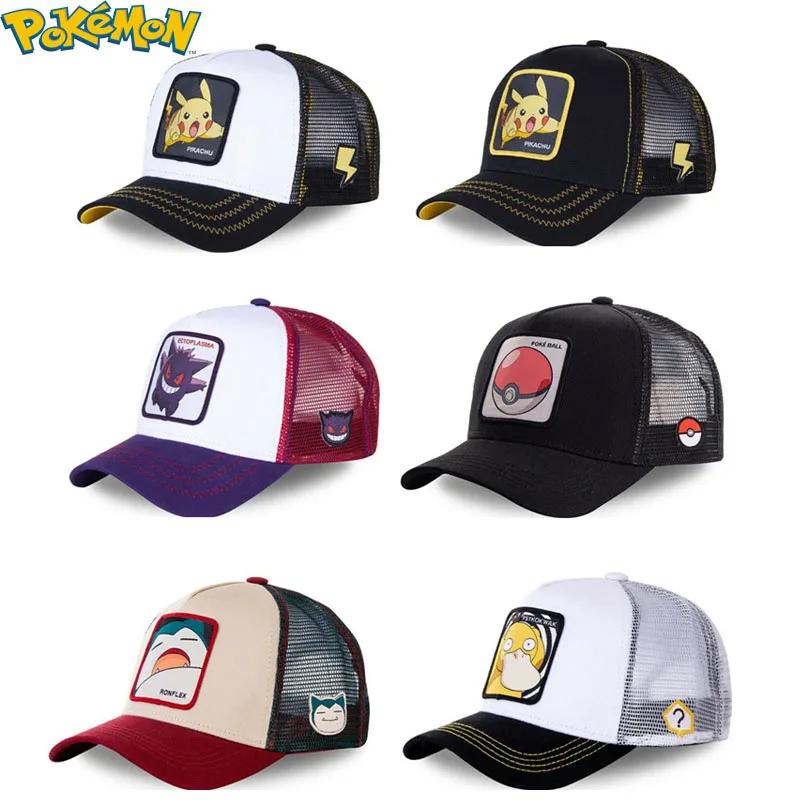 High Quality Embroidery Baseball Cap Pikachu Gengar Snorlax Psyduck Anime Adjustable Breathable Mesh Hat Cosplay Gifts