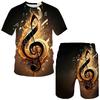 Men's Summer Leisure Set Piano Theme Print T-Shirt & Shorts Breathable Casual Outfit for Holiday/Beach