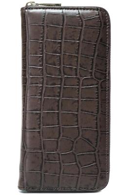 Brown Crocodile-embossed Wallet for Men and Women, Made from a Single Piece of Genuine Alligator Leather. Features Include a Round Zipper Closure,