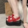 Fashion Platform Beach Shoes Suede Leather Round Head Peep Toe Hook & Loop Thick Bottom Casual Sandals Top Quality