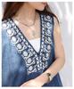 la Cool and stylish embroidered fringed hem Indian cotton dress for Long length sleeveless cotton dress with embroidery and fringed Casual style for