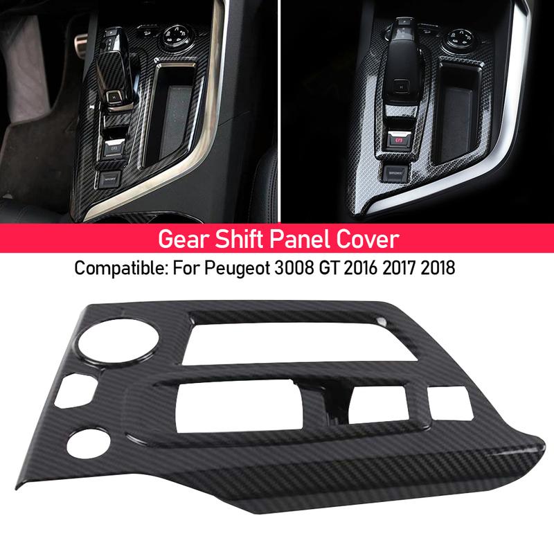 Car Gear Shift Panel Cover Decoration Trim Styling Carbon Fiber Silver For Peugeot 3008 GT 5008 2016- 2018 For Left Hand Driver