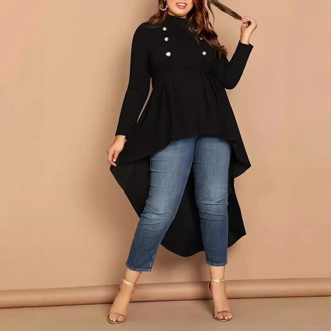 

Модный женский пуловер с длинным рукавом и асимметричным вырезом «рыбий хвост» больших размеров для пригородных поездок на осень 4XL чёрный