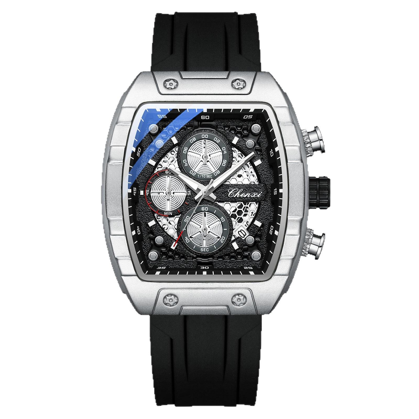 Watch Men s Watch Multifunctional Watch Silicone Strap Sports Wind Waterproof Six-Pin Calendar Quartz Watch