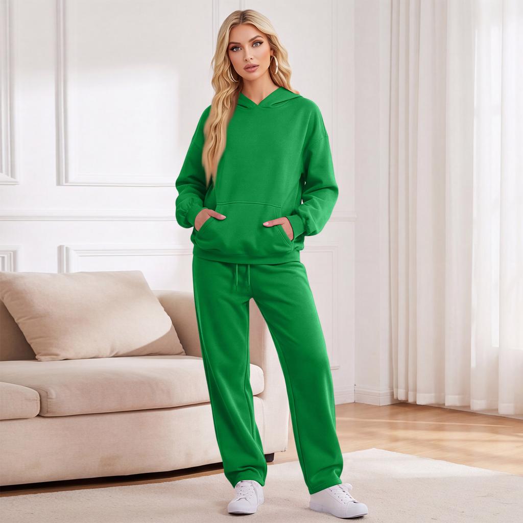 Women's Casual Warm Tracksuit Set with Hoodie and Jogger Pants for Fall and Winter