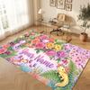 Floral Garden Theme Soft Crystal Velvet Rug Custom Name & Text Print Non Slip Floor Rug for Bedroom Living Room