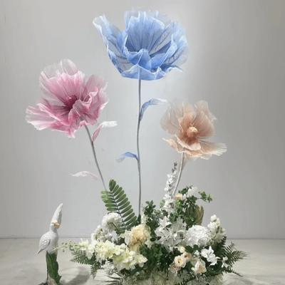 Single Flower Head Simulated Flower Silk Mesh Yarn Large Poppy Window Display Flower Stand Props Beautiful Decoration