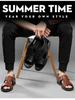 Men's 2024 Open-Toe Roman Sandals: Trendy, Breathable Cowhide Beach Shoes