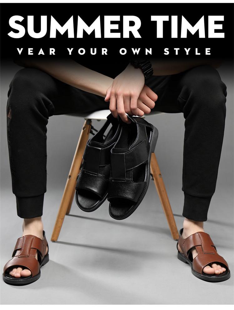 Men's 2024 Open-Toe Roman Sandals: Trendy, Breathable Cowhide Beach Shoes