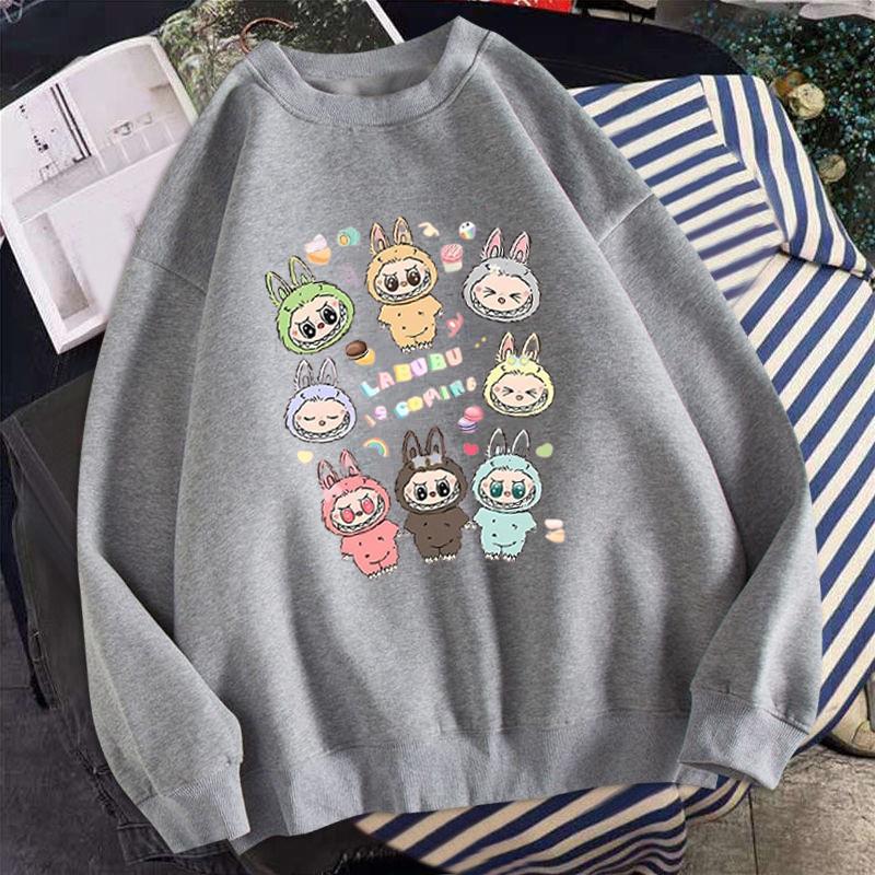 Anime Cartoon Eighth Labubu Printed Autumn Couple Round Neck Long Sleeve Crewneck Sweatshirt Women's Korean Version Top