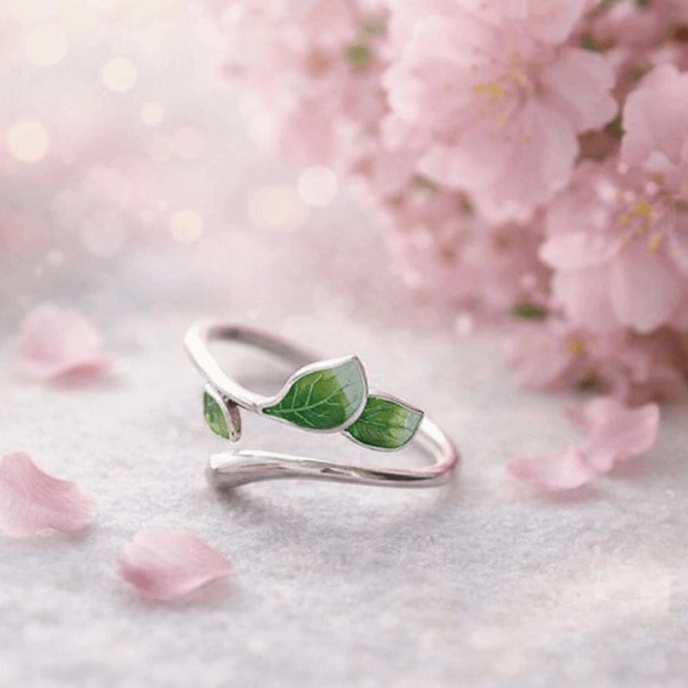 Oil Drop Leaf Opening Ring Adjustable Women's Ring Fashion Enamel Leaf Ring  Gifts