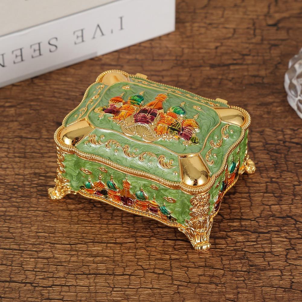 Mini Portable Jewelry Storage Box Bracelet Organizer,Embossed Castle Enamel Alloy Ring Storage Jar Dresser Display Decorative