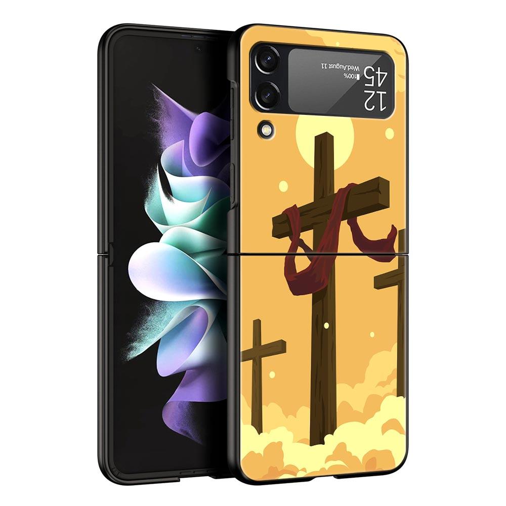 

Hard PC Phone Case For Samsung Galaxy Z Flip 7 6 5 4 Black For Galaxy Z Flip 3 Foldable Faith Christian Religious Jesus Clear Z Flip 7