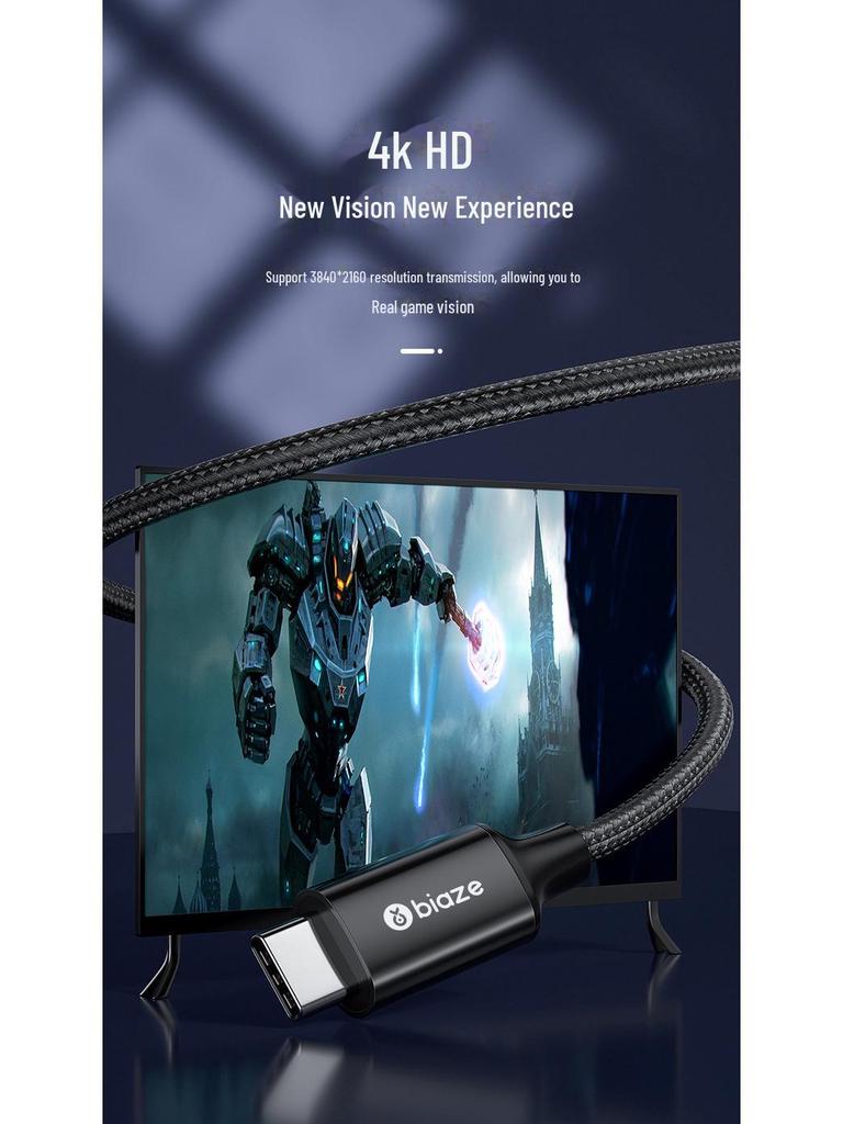 Biyazi 1.8m Type-C Male-to-Male Video Cable with Dual Ports, DP Compatibility, and Fast Charging