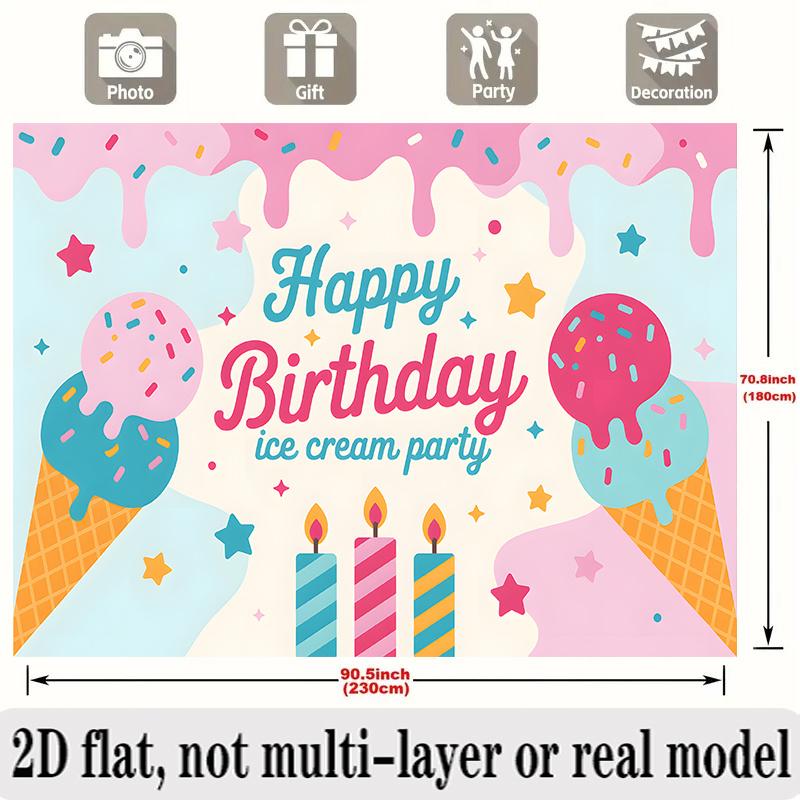 Ice Cream Birthday Banner, Colorful Scoop Backdrop Wall Decor for Party