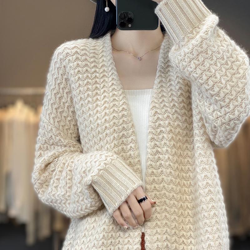 Women's Wool Knit Loose Cardigan - Autumn/Winter 2022 Fashion, Thick Short Jacket