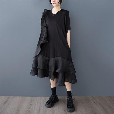 Short Sleeve Plus Size Black Cotton Vintage New In Dresses for Women Casual Loose Long Summer Dress