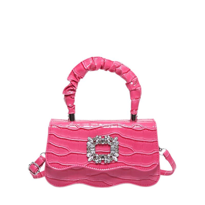 

Проста маленька квадратна сумка з кам яним візерунком, інкрустована діамантами, літо 2024, нова текстурна сумочка, жіноча сумка на плече в іноземному стилі, сумка-месенджер рожевий