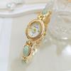 Ladies Vintage Bracelet Watch Retro Oval Dial Quartz Wristwatch Elegant Faux Gemstone Dress Watch for Office Date Party